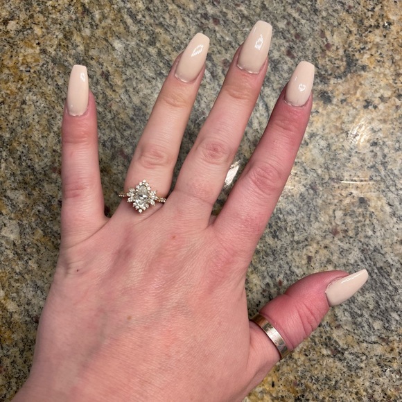 14K Yellow Gold Pear Shaped Moissanite Ring with Diamonds - Picture 2 of 5